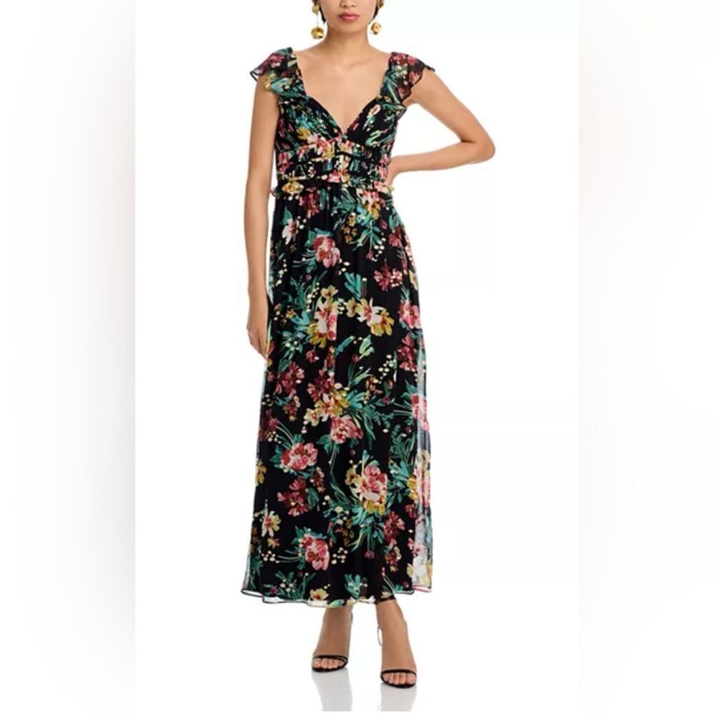 AQUA Ruffled Maxi Dress -‎ Exclusive black size XS NWT in packaging